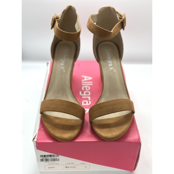 Allegra K Nude Faux Suede Ankle Strap Block Heel Sandals 11‎ 05-04 - Picture 3 of 6